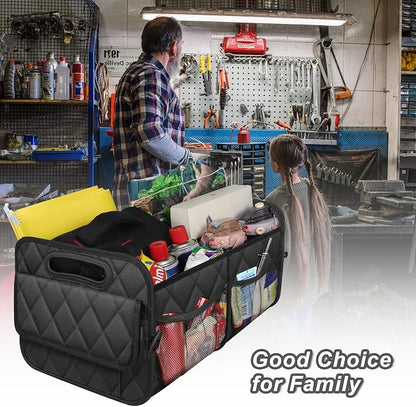 Deosk Car Trunk Organizer and Storage with Reinforced Handles, Waterproof Polyester Trunk Organizer for SUV, Minivan, Truck (Large, Black)