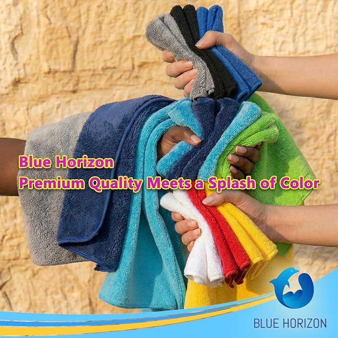 Blue Horizon Microfiber Cleaning Towels, Pack of 24, Ultra Soft Plush Washcloth, All Purpose Premium Microfiber Detailing Cleaning Cloths (16" x 16", Gray)