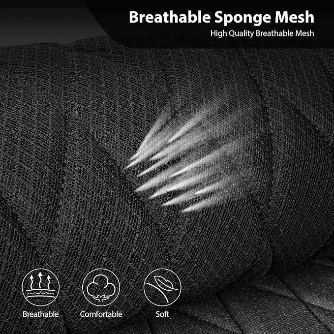 CAR PASS Thick Foam 3D Mesh Leather Car Seat Covers Full Set, Luxury Breathable Premuim Faux Leather Automotive Seat Covers, Airbag Compatible Universal Fit for Most Sedan Van Truck SUV, Pure Black