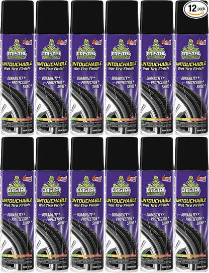 Cristal Products Untouchable Tire Shine Spray (12 Pack) – Citrus Scent, Wet Look Tire Shine, No Sling, Long Lasting Car Tire Shine, No Touch Application