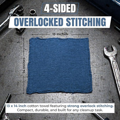 Shop Towels (Blue, 150-Pack) - Bulk Cleaning Towel in a Bag, Mechanic Cotton Wipes for Car Maintenance, Auto Mechanics & Garage, Wipe Grease & Oil, Machine Wash & Reusable