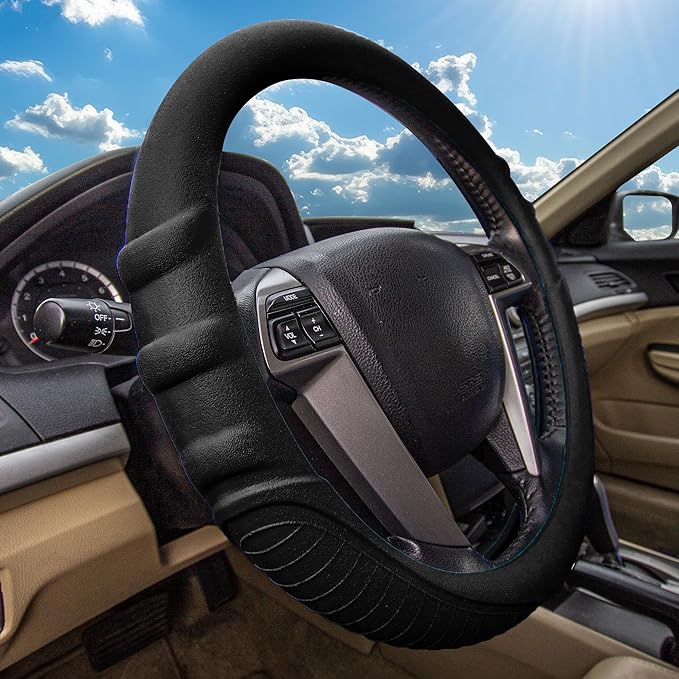 FH Group Universal Fit Silicone with Grip and Pattern Massaging Grip Steering Wheel Cover fits most Cars, SUVs, Trucks, and Vans Black