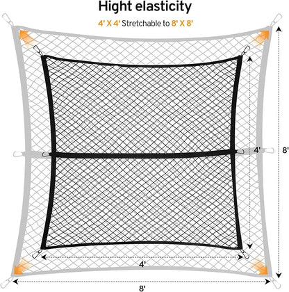 Cargo Net for Pickup Truck Bed for Ford F150 F250 F350 Super Duty 2000-2025 2026 Accessories Mesh Organizer Stretchable 4'x4' to 7'x7' Netting Highly Elastic