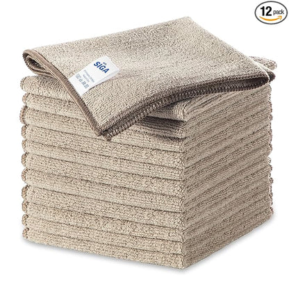 MR.SIGA Microfiber Cleaning Cloths, All-Purpose Surface Microfiber Towels, Streak Free Cleaning Rags, Pack of 12, Wheat, Size 32 x 32 cm(12.6 x 12.6 inch)