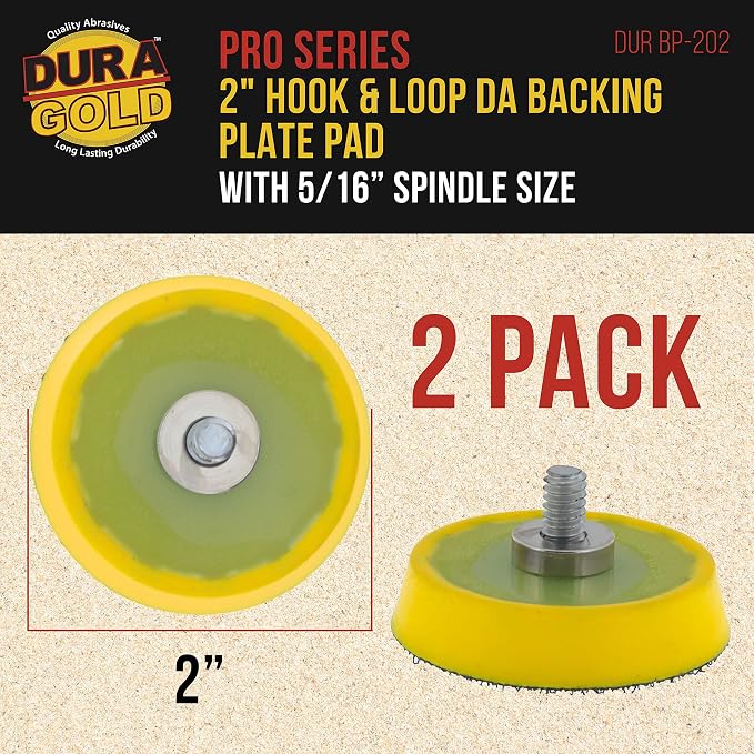 Dura-Gold Pro Series 2" Hook & Loop DA Backing Plate Pad, 2 Pack - Flexible Dual-Action Random Orbital Sander Polisher Pad, 5/16" Threads For Auto Woodworking Sandpaper Sanding Car Polishing Detailing