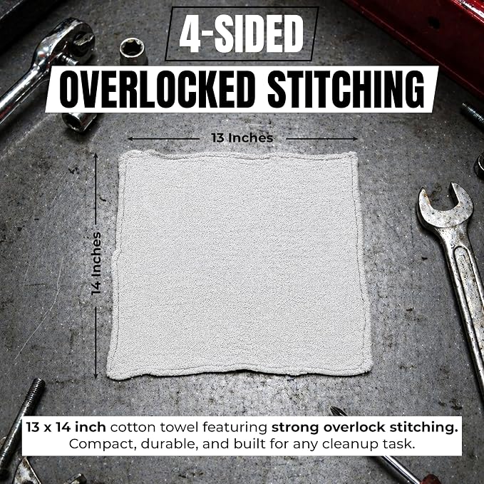 Shop Towels (White, 150-Pack) - Bulk Cleaning Towel in a Bag, Mechanic Cotton Wipes for Car Maintenance, Auto Mechanics & Garage, Wipe Grease & Oil, Machine Wash & Reusable