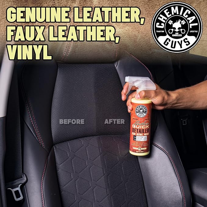 Chemical Guys Leather Quick Detailer - Interior Cleaner and Conditioner for Natural, Synthetic, Pleather, and More, Safe for Car Seats, Furniture, Apparel, Shoes & Boots, Leather Scented - 16 fl oz