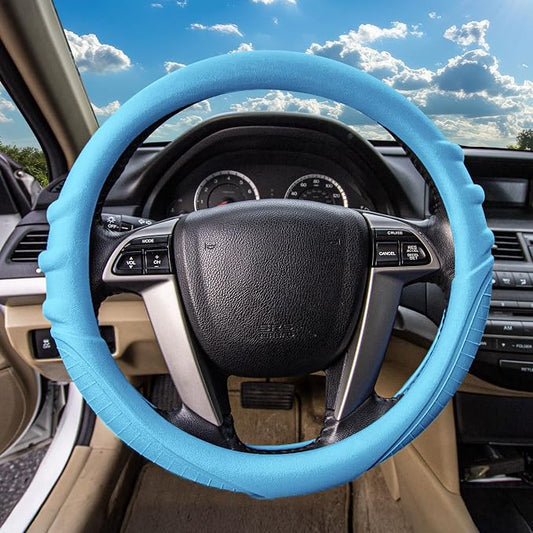 FH Group Universal Fit Silicone with Grip and Pattern Massaging Grip Steering Wheel Cover fits most Cars, SUVs, Trucks, and Vans Light Blue