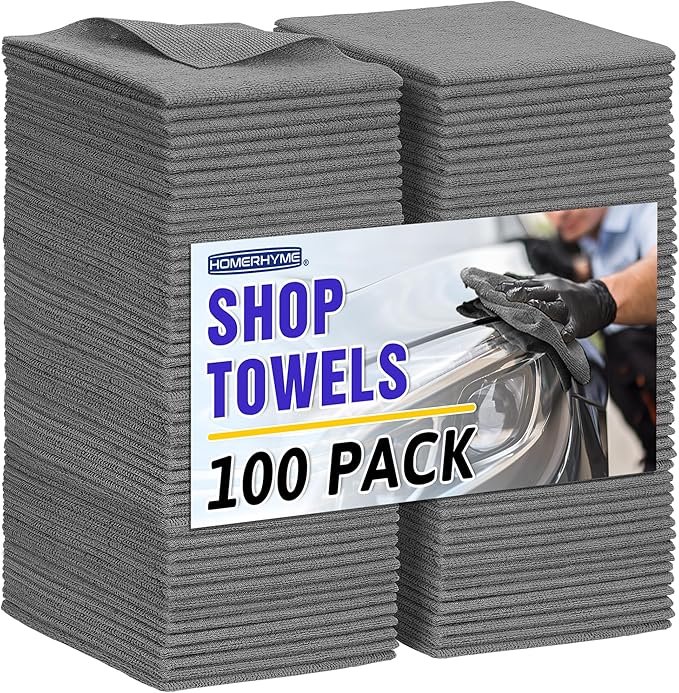 Microfiber Cleaning Cloth, 100 Pack Cleaning Rags Microfiber Towel Bulk Absorbent Lint-Free WashCloths, All-Purpose Towels for Cars, Shop, Automotive, Garage, Home Kitchen 11.5"*11.5", Grey