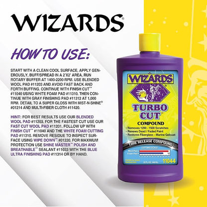 Wizards Turbo Cut Buffing Compound for Car Scratch Repair - 32 fl oz - Removes 1200-1500 Scratches - Rubbing Compound for Cars & Boats - Paint Restorer for Vehicles