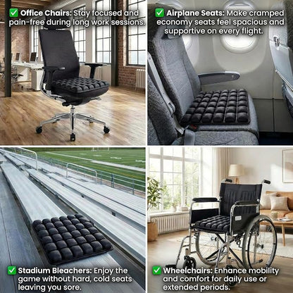 Inflatable Seat Cushion – Breathable, Pressure-Relieving Air Cushion, No Pump Needed, Ideal for Airplane Travel, Office, Car, Wheelchair & Camping – Lightweight, Foldable & Portable (Black)