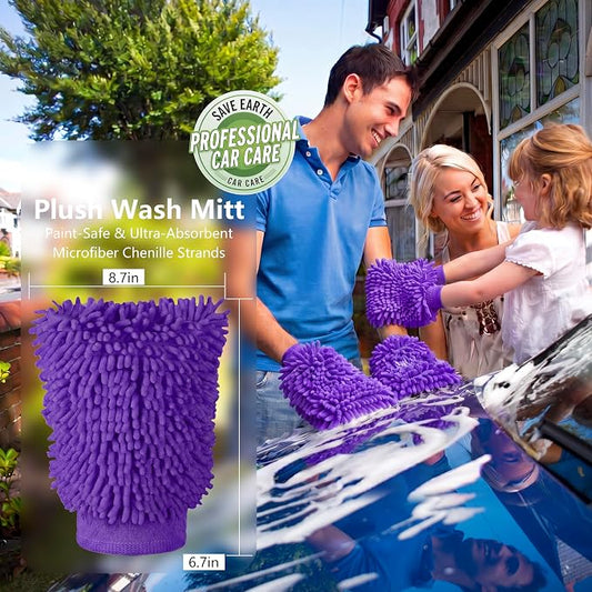 Car Wash Mitt,Detailing Ultra-Soft Chenille Microfiber Auto Gloves,Scratch-Free&Lint-Free,Safe for Trucks,SUVs, RVs&More