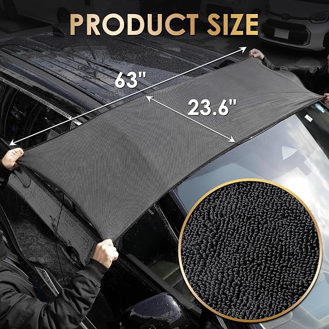 Yours Car Drying Towel, Double-Sided Microfiber Towel for Cars, Ultra Absorbent, Lint-Free, Streak-Free, Reusable, 23.6 x 63 in, Black (X Large)
