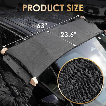 Yours Car Drying Towel, Double-Sided Microfiber Towel for Cars, Ultra Absorbent, Lint-Free, Streak-Free, Reusable, 23.6 x 63 in, Black (X Large)
