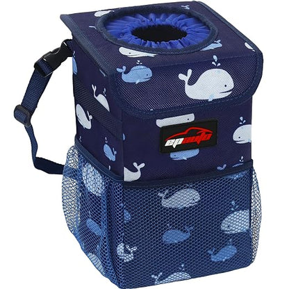 EPAuto Waterproof Car Trash Can with Lid and Storage Pockets, 1.8 Gallon, Blue