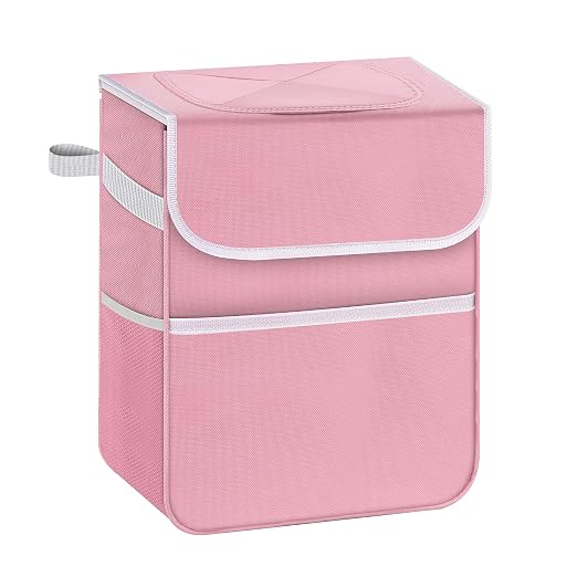 YSSOA Car Trash Can with Lid, Leak-Proof Organizer and Storage Bag, Adjustable and Portable Interior, Collapsible Multipurpose Garbage Bag, 2 Gallon, Pink
