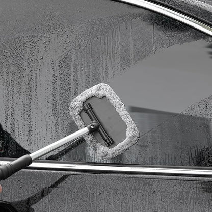 Polyte Pivoting Windshield Glass Cleaning Tool Extendable Aluminum Handle w/3 Premium Microfiber Covers