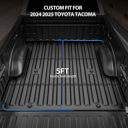 OEDRO Truck Bed Mat Fit for 2024 2025 2026 Toyota Tacoma 5FT, TPE All Weather Tacoma 5FT Heavy Duty Pickup Bed Liner Accessories, Black