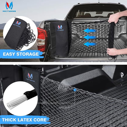 MICTUNING Truck Bed Cargo Net Highly Elastic Cargo Net with Storage Bag Small Mesh Durable Storage Organizer Compatible for 2013-2024 Chevy Silverado (16.9"" X 49"" to 62""), Black