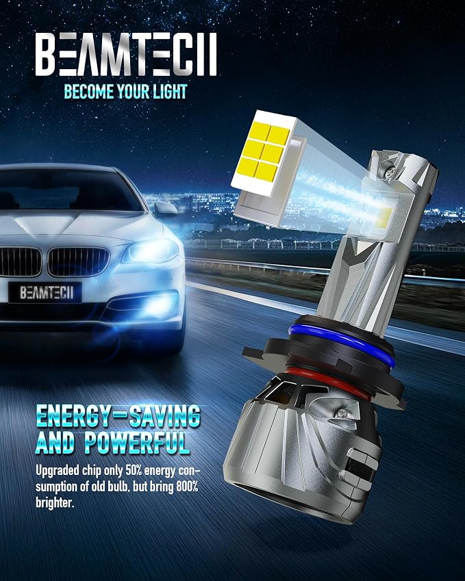 BEAMTECH 9012 Bulb, 800% Brighter High Speed Fan 6500K Xenon White 9012 Light Bulbs or Fog Lights Pack of 2