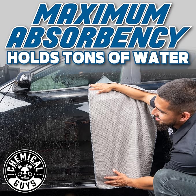 Chemical Guys Waffle Weave Gray Matter Microfiber Drying Towel - 25" x 36", Premium Blend Microfiber Towel with Soft-Banded Edging for Scratch-Free Car Drying, Ultra Absorbent