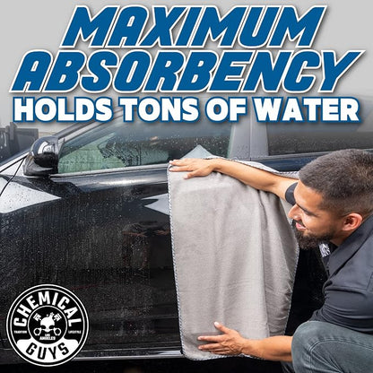 Chemical Guys Waffle Weave Gray Matter Microfiber Drying Towel - 25" x 36", Premium Blend Microfiber Towel with Soft-Banded Edging for Scratch-Free Car Drying, Ultra Absorbent