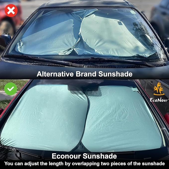 EcoNour 2 Piece Foldable Car Windshield Sun Shade – UV & Heat Protection, Interior Cooling, Durable Upgraded Design, Easy Fold, Front Window Sunshade - Medium (31" L x 28" W)