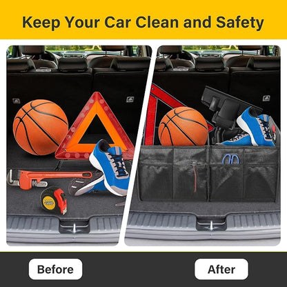 YSSOA Trunk Organizer for Car/SUV/Truck, Collapsible 2 Compartment Automotive Storage Box, 600D Waterproof Oxford Polyester 50L Travel Accessories, Anti-slip & Leak-proof, Black New