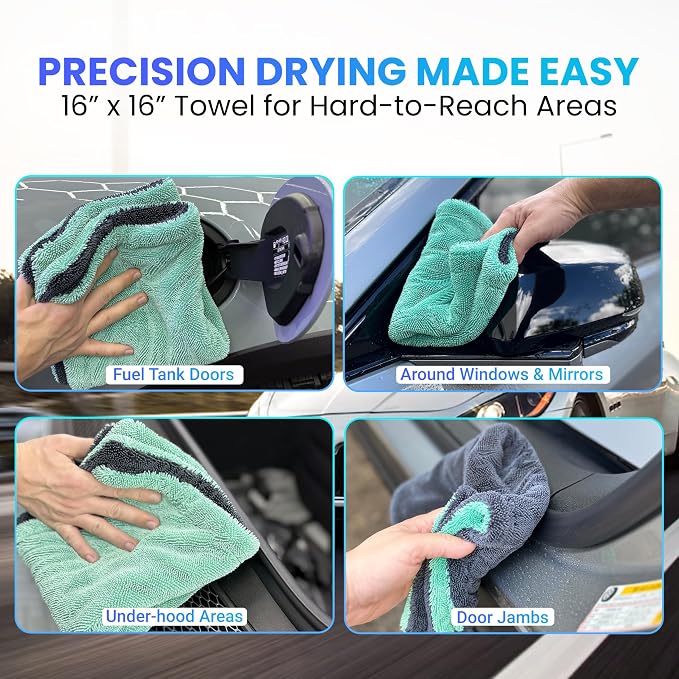 Polish Pro Microfiber Car Drying Towel, Set of 3pcs: X-Large 35"x 24" + Small 16"x16" + Free Wash Mitt, Ultra Absorbent, Microfiber Drying Towel for Cars. 1400GSM.