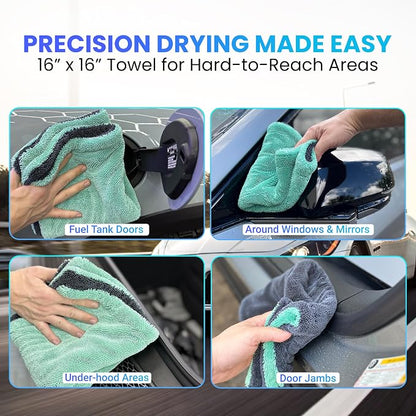 Polish Pro Microfiber Car Drying Towel, Set of 3pcs: X-Large 35"x 24" + Small 16"x16" + Free Wash Mitt, Ultra Absorbent, Microfiber Drying Towel for Cars. 1400GSM.