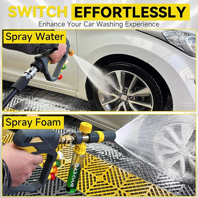 PWACCS Pressure Washer Gun with Foam Cannon, 100 ML | Mini No-Dilution Foam Cannon Pro Power Wash, Soap Cannon, 4 Nozzle Tips, For Car Wash