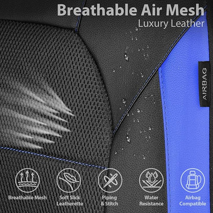 CAR PASS Leather seat Covers,Automotive Universal Sport car seat Cover Super 5mm Composite Sponge Inside,Airbag Compatible fits Most Cars, SUVs, Trucks, and Vans (Full Set,Black and Blue)