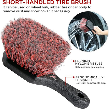 TAKAVU Complete Car Wheel Detailing Kit (8pcs) - Safe Scratch-Free 17" Barrel Brush, Tire Scrubber, 5 Detail Brushes & Towel for Rims, Interior, Exterior