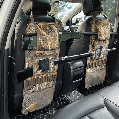 MYDAYS 2 Pack Seat Back Gun Rack, Camo Front Seat Gun Organizer with Bullet Pocket Vehicle Gun Holder for Hunting Rifles/Shotguns