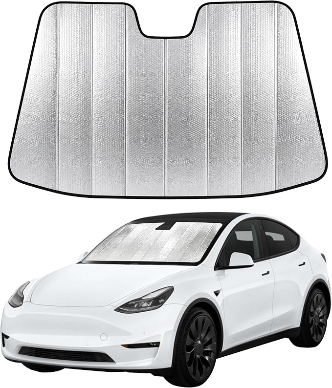 EcoNour Accordion Foldable Windshield Sun Shade Fit for Tesla Model 3 / Model Y 2017-2024 2025 2026 Sunshade, Front Car Window Shades Sun Visor, Blocks UV Rays & Heat, Car Accessories