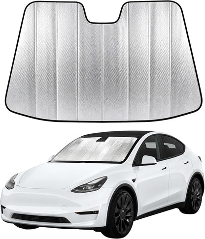 EcoNour Accordion Foldable Windshield Sun Shade Fit for Tesla Model 3 / Model Y 2017-2024 2025 2026 Sunshade, Front Car Window Shades Sun Visor, Blocks UV Rays & Heat, Car Accessories