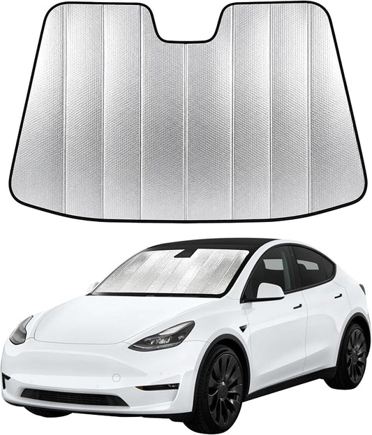 EcoNour Accordion Foldable Windshield Sun Shade Fit for Tesla Model 3 / Model Y 2017-2024 2025 2026 Sunshade, Front Car Window Shades Sun Visor, Blocks UV Rays & Heat, Car Accessories