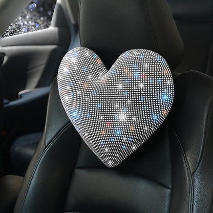 Bling Bling Car Seat Pillows – Sparkly Rhinestone Headrest Neck Support Pillow for Women, Girls, and Ladies – Shiny Diamond Interior Accessories for Travel and Comfort White 2 Pieces