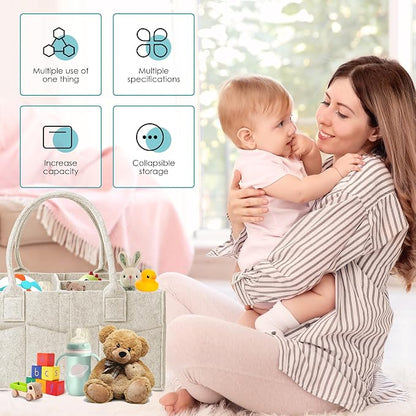 Cute Castle 2 Pack Diaper Caddy Organizer - Portable Baby Caddy Organizer with Handle, Nursery Storage Bin and Car Organizer for Girls, Boys - Baby Gift Basket - Oatmeal