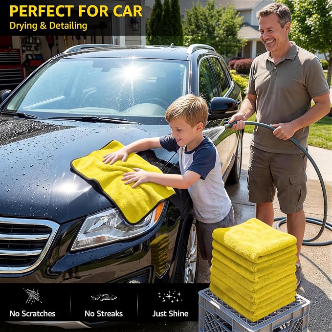 SMINDER 12-Pack Microfiber Cleaning Cloth, Car Drying Towels Car Detailing– XL Microfiber Towels for Cars, Trucks (15.7" x 15.7"), Ultra-Absorbent, Streak-Free, Scratch-Free, No Water Spots