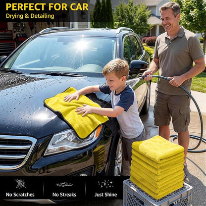 SMINDER 12-Pack Microfiber Cleaning Cloth, Car Drying Towels Car Detailing– XL Microfiber Towels for Cars, Trucks (15.7" x 15.7"), Ultra-Absorbent, Streak-Free, Scratch-Free, No Water Spots