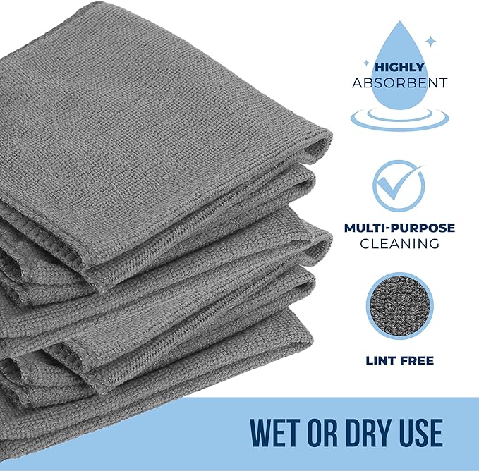 GREEN LIFESTYLE Microfiber Cleaning Cloth 11.5" x 11.5" 12 Pack - Edgeless Microfiber Towels for Cars, Cleaning Rags, Lint Free Car Microfiber Towel, Reusable Cleaning Cloths for House, Garage (Grey)