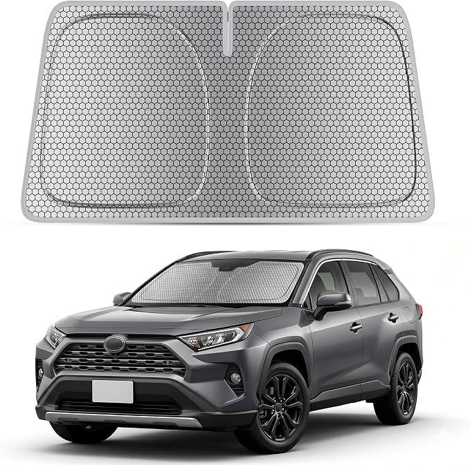 helloleiboo Windshield Sun Shade for Toyota RAV4 2019-2026, Graphene Honeycomb Heat Shield with UV Protection, Foldable Custom Fit Front Window Sunshade, Silver 62" x 31"
