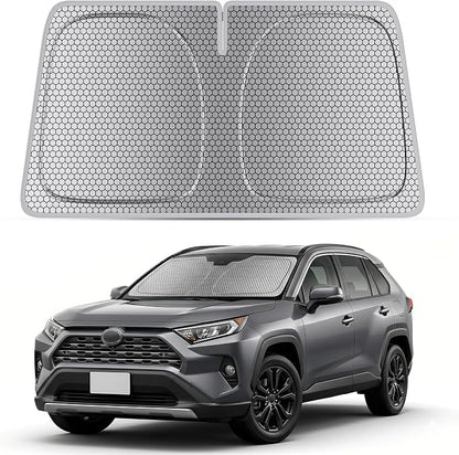 helloleiboo Windshield Sun Shade for Toyota RAV4 2019-2026, Graphene Honeycomb Heat Shield with UV Protection, Foldable Custom Fit Front Window Sunshade, Silver 62" x 31"