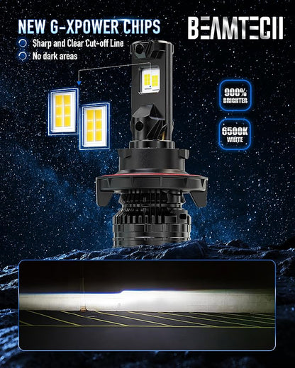 BEAMTECH H13/9008 Bulbs, 900% Brighter Canbus Ready 6500K White Light or Fog Light, 2 Bulbs.