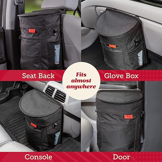 Lusso Gear Car Trash Can, 3.5 Gallon Capacity, Black Color, Manual-Lift Opening Mechanism