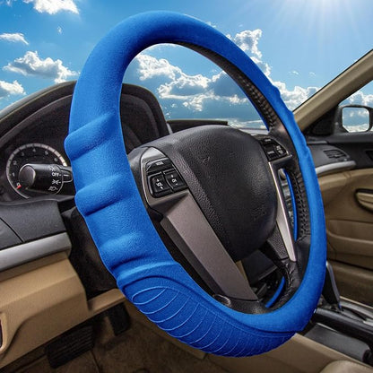 FH Group Universal Fit Silicone with Grip and Pattern Massaging Grip Steering Wheel Cover fits most Cars, SUVs, Trucks, and Vans Dark Blue