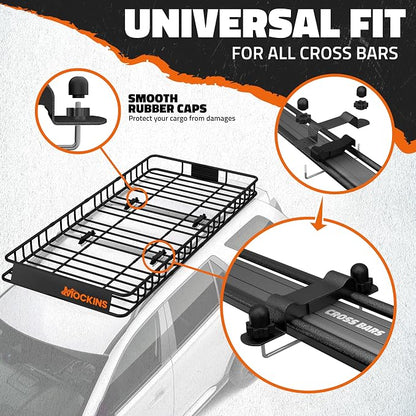 Mockins XL Extendable Roof Rack Cargo Carrier for Top of Vehicle Storage | 84"x39"x6" 250 Lbs Capacity Weatherproof Steel Roof Basket | Heavy Duty Car & SUV Rooftop Cargo Carrier Set w/ Straps & Net