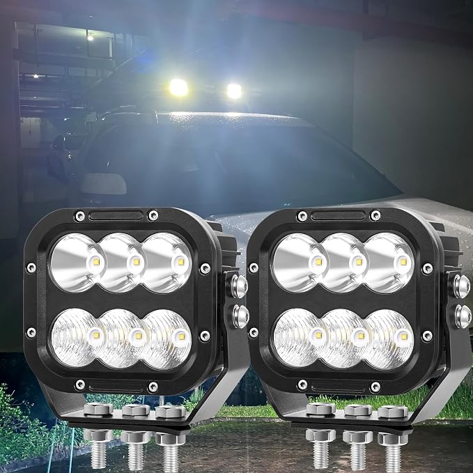 LED Off Road Lights, LED Driving Pod Lights 120W 10000lm IP68 Ultra Bright Square Combo Beam for Car Boat ATV UTV RV Golf Cart Pickup Tractor Work Lights 12V 24V, Pair