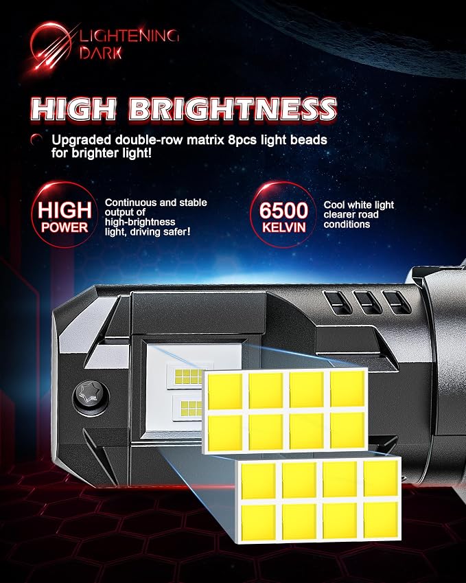H13 9008 Fog, 9008/H13 Bulbs +400% Bright 6500K Xenon White 24000LM Fanless Wireless Plug and Play Compatible with F150 F250 F350 Gladiator Wrangler Ram1500/2500/3500 (Pack of 2)